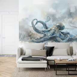 Watercolor Octopus Wall Mural, Peel & Stick Wallpaper, Kids Nursery Decor - thumbnail 2