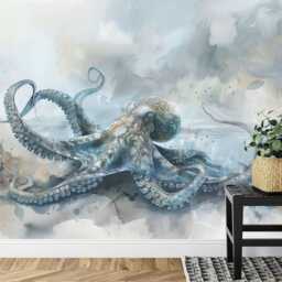 Watercolor Octopus Wall Mural, Peel & Stick Wallpaper, Kids Nursery Decor - thumbnail 3