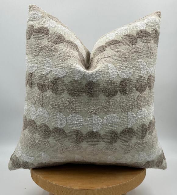 Beige Chenille Pillow Cover, Brown Circle Pattern, Textured Throw Pillow, 20x20 - image 1