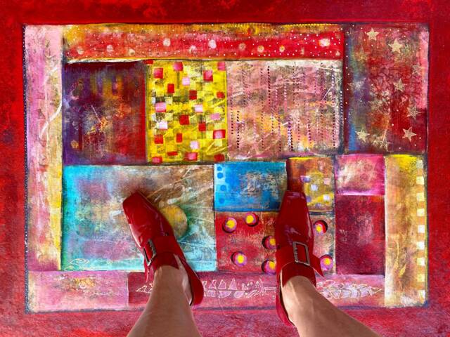 Red Abstract Hand-Painted Floorcloth Durable, Waterproof Kitchen Rug - image 1