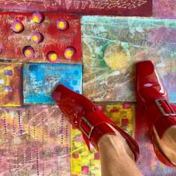 Red Abstract Hand-Painted Floorcloth Durable, Waterproof Kitchen Rug - thumbnail 2