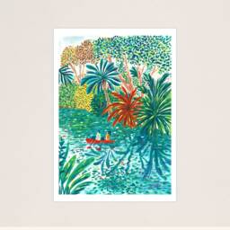 Couple Sailing in Tropical River Art Print, Magical Travel Poster, Gouache Illustration, For Kids Room, Home Decor - thumbnail 2