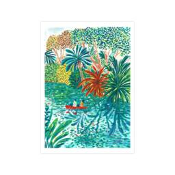 Couple Sailing in Tropical River Art Print, Magical Travel Poster, Gouache Illustration, For Kids Room, Home Decor - thumbnail 3