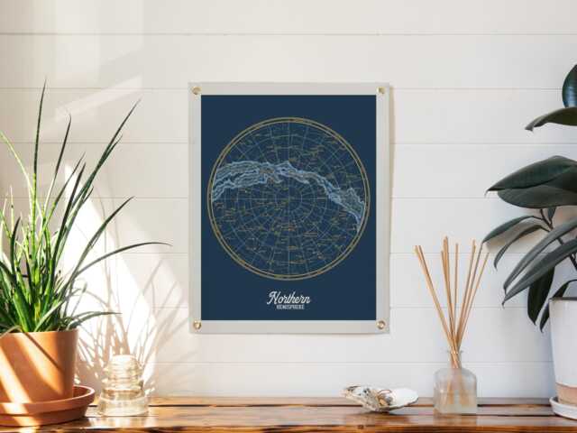 Northern Hemisphere Star Map Felt Poster Banner Print - Boreal Chart, Vintage Constellation Print, Celestial Wall Art, Astronomy Decor