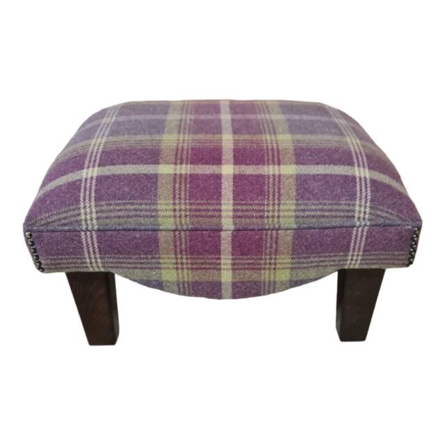 Footstool in Balmoral Amethyst Tartan Fabric Standing On Mahogany Solid Wood Legs - image 1