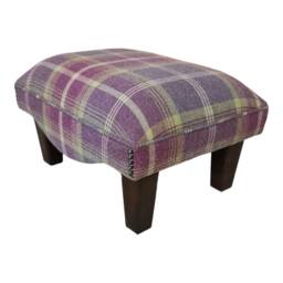 Footstool in Balmoral Amethyst Tartan Fabric Standing On Mahogany Solid Wood Legs - thumbnail 4