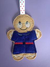 Midwife/Matron Delivery Nurse Gingerbread Man Tree Decoration, Doula Ornament, Home Decor, Felt Christmas Decoration - thumbnail 1