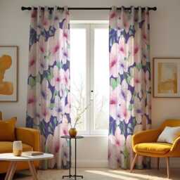 Pastel Floral Curtains, Soft Pink&purple Flower Print Drapes, Modern Watercolor Botanical Panels, Custom Sizes Eyelet Or Rod Pocket Options - thumbnail 4