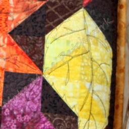Quilted Autumn Leaves Pillow Cover, Brown, Orange, Red, Gold, Cotton Patchwork With Gold Binding, Throw Pillow, Cover Only - thumbnail 3