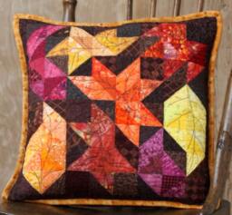 Quilted Autumn Leaves Pillow Cover, Brown, Orange, Red, Gold, Cotton Patchwork With Gold Binding, Throw Pillow, Cover Only - thumbnail 1