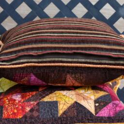 Quilted Autumn Leaves Pillow Cover, Brown, Orange, Red, Gold, Cotton Patchwork With Gold Binding, Throw Pillow, Cover Only - thumbnail 4