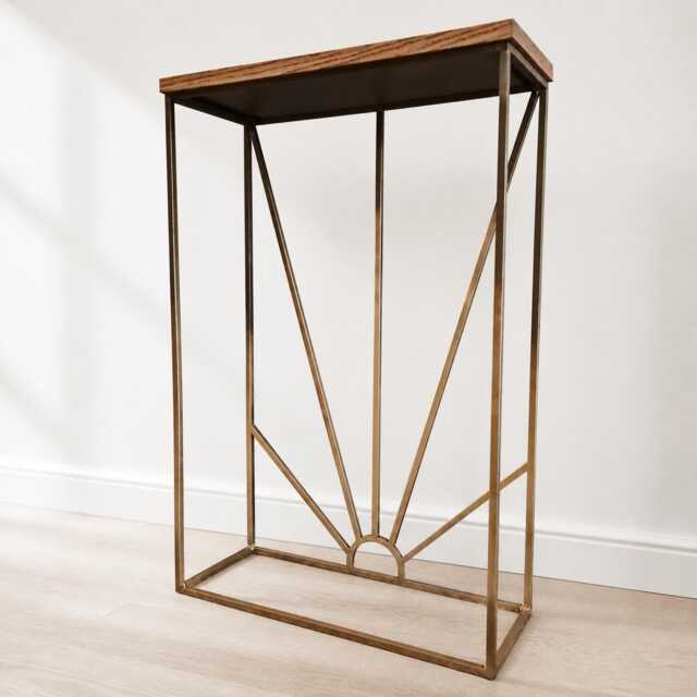 Black Gold Oak Steel Side Table - Handmade Modern Industrial Living Room Furniture - image 1