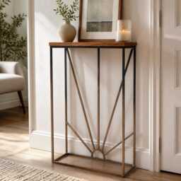 Black Gold Oak Steel Side Table - Handmade Modern Industrial Living Room Furniture - thumbnail 2