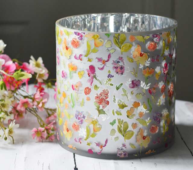 Blush Butterfly Garden Glass Candle Holder, Extra Large Floral Home Decor - image 1