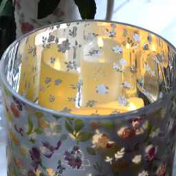 Blush Butterfly Garden Glass Candle Holder, Extra Large Floral Home Decor - thumbnail 3