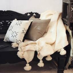 Organic Tasseled Throw - Handmade Pom Blanket Moroccan Bedroom Gift - thumbnail 4