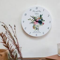 Hydrangea & Roses Floral Wedding Clock - Family New Home Gift Illustrated Acrylic Wall - thumbnail 1