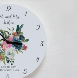 Hydrangea & Roses Floral Wedding Clock - Family New Home Gift Illustrated Acrylic Wall - thumbnail 2
