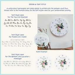 Hydrangea & Roses Floral Wedding Clock - Family New Home Gift Illustrated Acrylic Wall - thumbnail 4