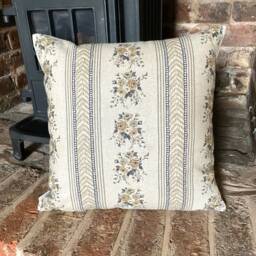 919. Lala Charcoal, Beige Roses On Stripes, 100% Linen Cushion Cover, Various Sizes - thumbnail 2