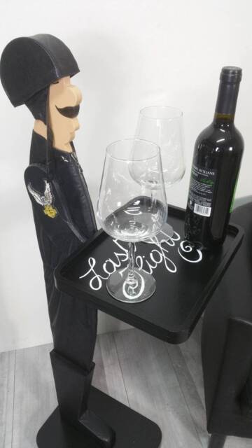 Wooden Biker Butler Statue - Modern Sculpture, Tray, Valet Stand - image 1