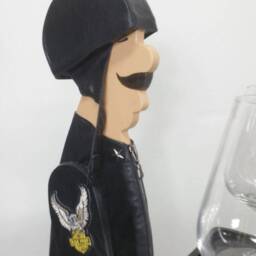 Wooden Biker Butler Statue - Modern Sculpture, Tray, Valet Stand - thumbnail 2