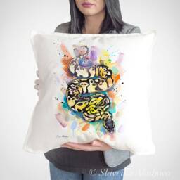 Pastel Ball Python Throw Pillow Cover By Slaveika Aladjova, Cushion Cover, Decorative Pillow Cover, Animal Art, Watercolor Pillow, Gift - thumbnail 1