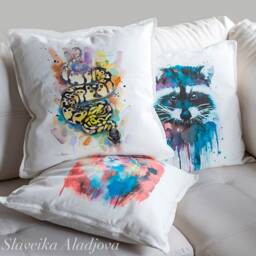 Pastel Ball Python Throw Pillow Cover By Slaveika Aladjova, Cushion Cover, Decorative Pillow Cover, Animal Art, Watercolor Pillow, Gift - thumbnail 2