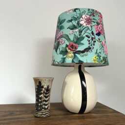 Butterfly Floral Velvet French Drum Lampshade, Empire Pink in Light Blue Ceiling Shade - thumbnail 1