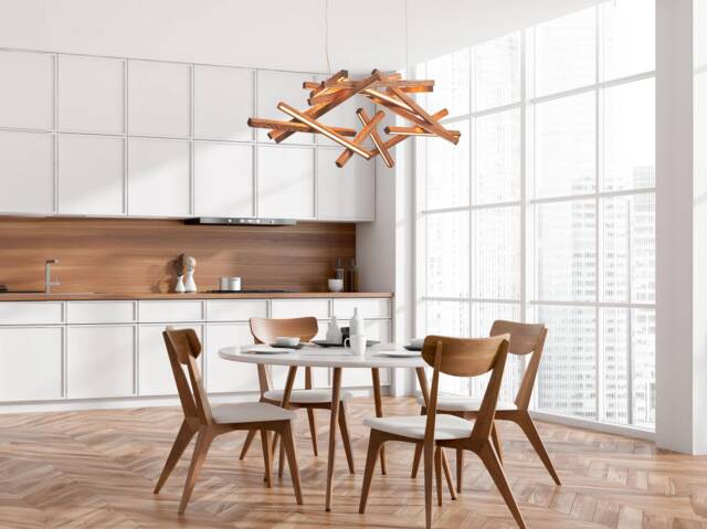 Wooden Suspension Chandelier, Handcrafted Art Hanging Lamp Lightning, Dining Room Farmhouse Pendant Light, Japandi Lighting, Interstellar Xl - image 1