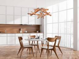 Wooden Suspension Chandelier, Handcrafted Art Hanging Lamp Lightning, Dining Room Farmhouse Pendant Light, Japandi Lighting, Interstellar Xl