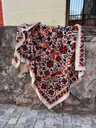 Large Suzani Quilt - Hand Stitched Floral Bedspread Boho Bedroom Decor Unique Handmade