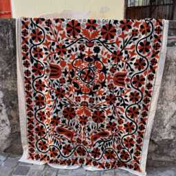 Large Suzani Quilt - Hand Stitched Floral Bedspread Boho Bedroom Decor Unique Handmade - thumbnail 3