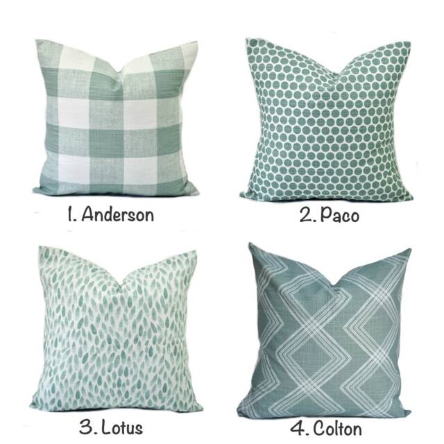 One Sage Pillow Cover, Cushion, Decorative Throw Pillow, Green Duck Egg Green Accent Checkered Case - image 1