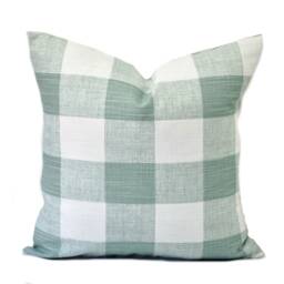 One Sage Pillow Cover, Cushion, Decorative Throw Pillow, Green Duck Egg Green Accent Checkered Case - thumbnail 3