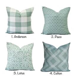 One Sage Pillow Cover, Cushion, Decorative Throw Pillow, Green Duck Egg Green Accent Checkered Case - thumbnail 1
