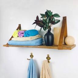 Wooden Shelves For Bathroom Shelves Over Toilet Wall Towels Leather Strap Shelf - thumbnail 2