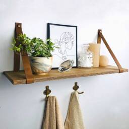 Wooden Shelves For Bathroom Shelves Over Toilet Wall Towels Leather Strap Shelf - thumbnail 3