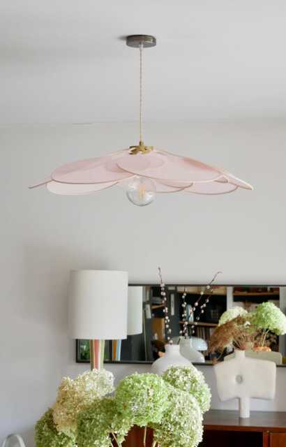 14-Petal Flower Pendant Light in Linen & Rattan - Handcrafted Chandelier Japanese Wabi-Sabi Lighting Natural Decoration - image 1