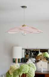 14-Petal Flower Pendant Light in Linen & Rattan - Handcrafted Chandelier Japanese Wabi-Sabi Lighting Natural Decoration