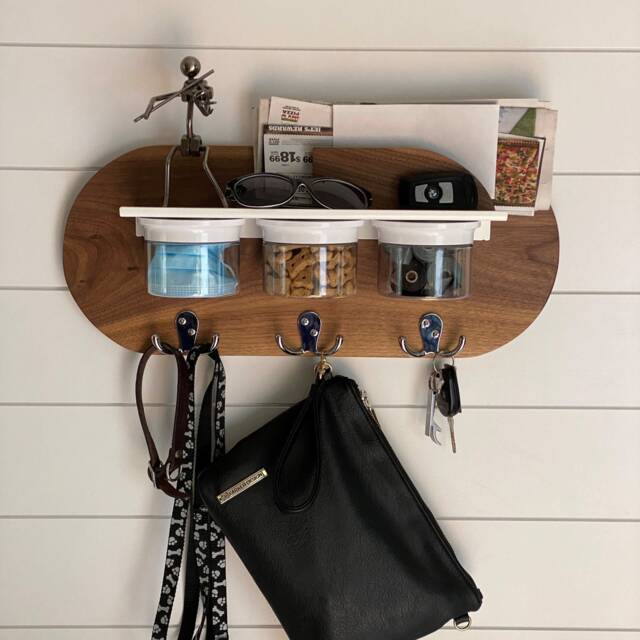 Mid Century Modern Entryway Organizer Wall Key Holder, Mail Stand, Candy Jars