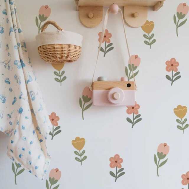Boho Flower Nursery Wall Stickers, Pastel Floral Decals - image 1