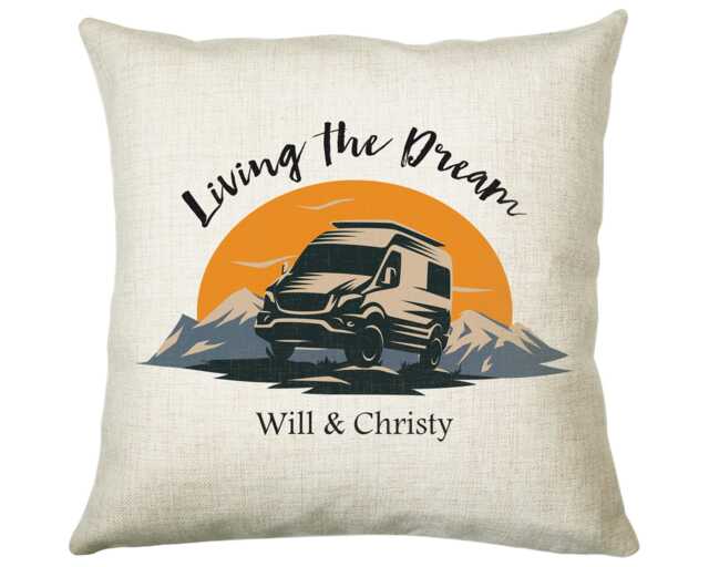 Personalised Caravan Camping Lovers Cushion Gift Mountains Sunset Design For Motorhome Owners Enthusiasts Cs197 - image 1