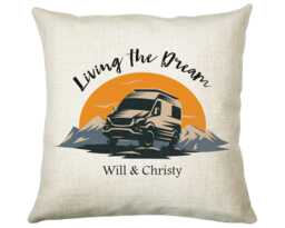 Personalised Caravan Camping Lovers Cushion Gift Mountains Sunset Design For Motorhome Owners Enthusiasts Cs197 - thumbnail 1