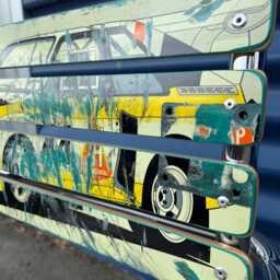 "Skateboard Recycling Cantilever Chair Unique Upcycling Artwork, Original Chrome Frame ""Audi S1 Used" - thumbnail 2