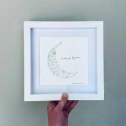 I Wish You Happiness Sea Glass Moon Wall Art Framed Picture Nursery Decor Meaningful Gifts Handmade in Cornwall - thumbnail 2