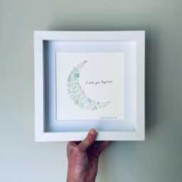 I Wish You Happiness Sea Glass Moon Wall Art Framed Picture Nursery Decor Meaningful Gifts Handmade in Cornwall - thumbnail 4