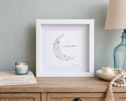 I Wish You Happiness Sea Glass Moon Wall Art Framed Picture Nursery Decor Meaningful Gifts Handmade in Cornwall - thumbnail 1