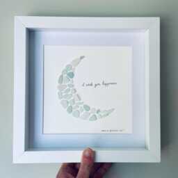 I Wish You Happiness Sea Glass Moon Wall Art Framed Picture Nursery Decor Meaningful Gifts Handmade in Cornwall - thumbnail 3
