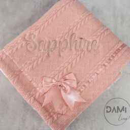 Personalized Rose Gold Knitted Baby Blanket Sherpa Lined, Satin Bow - thumbnail 4
